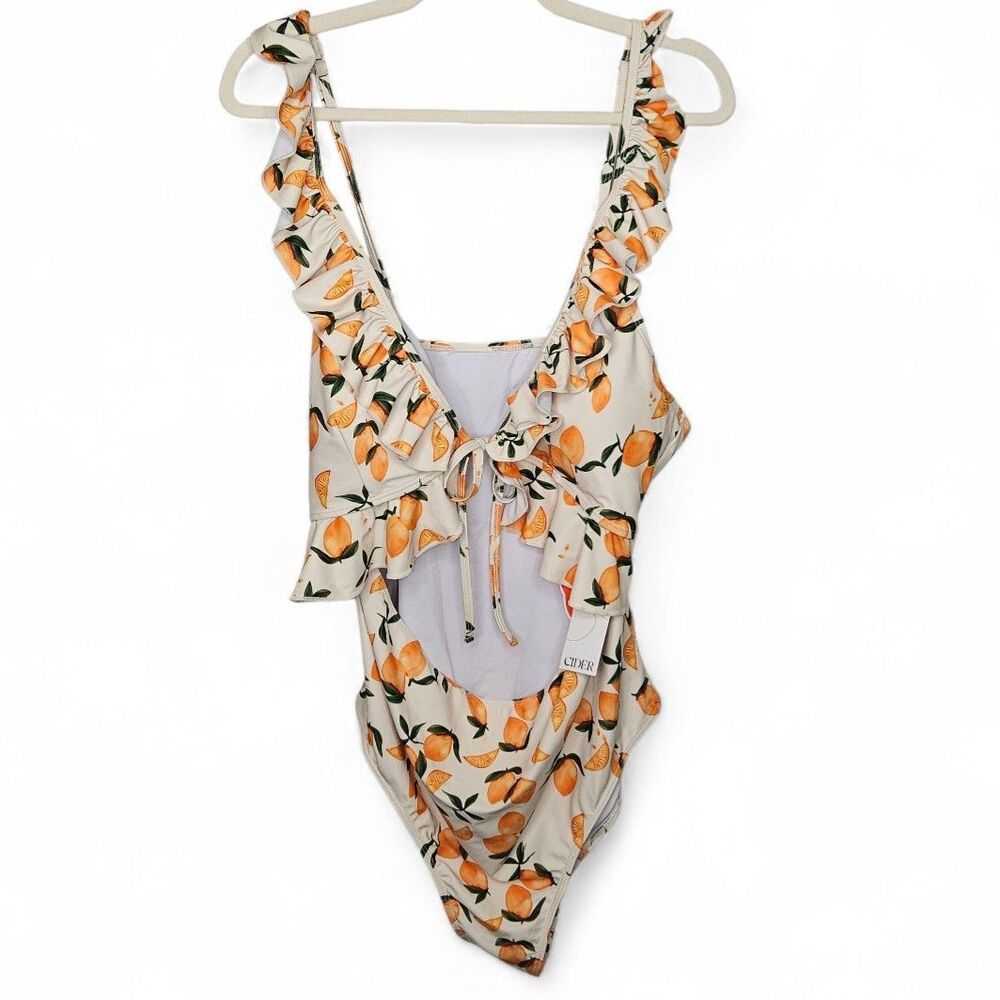 Cider One Piece Swimsuit Women 3XL White Orange Fruit Print Ruffle Cutout...